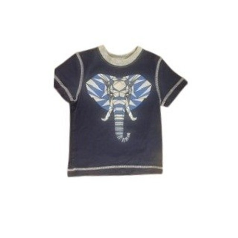Hanna Anderson Navy Blue Geo Elephant Graphic Tee Contrast Stitch Short Sleeve - Picture 1 of 2